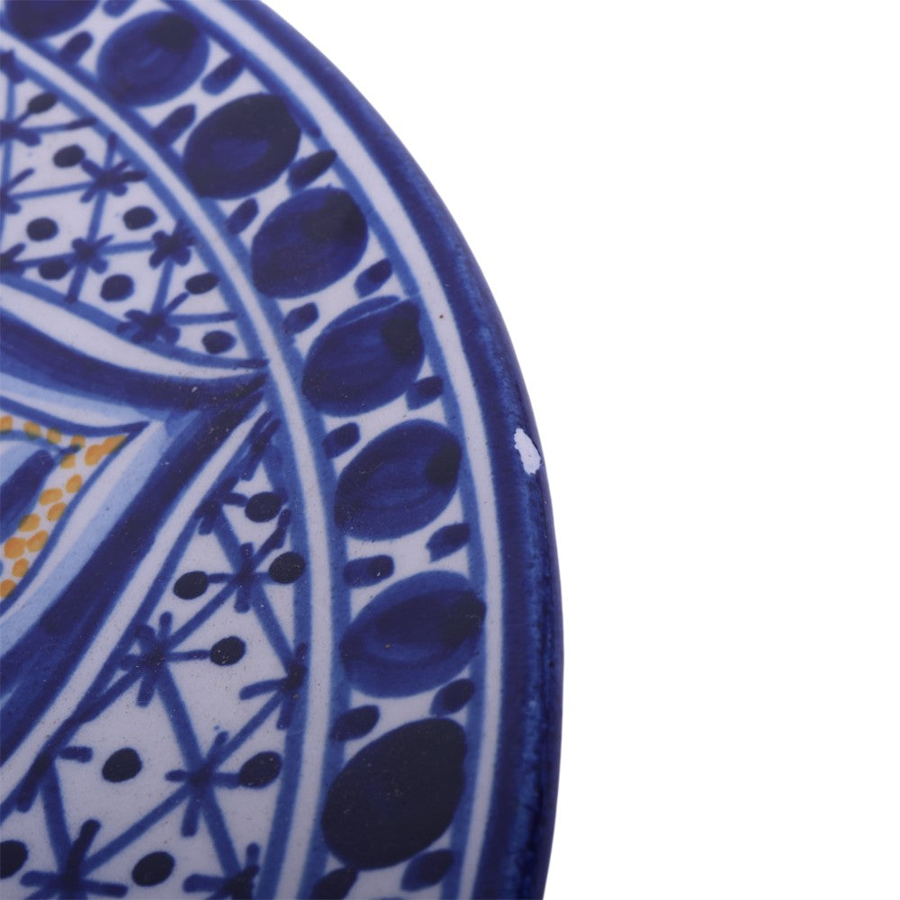 Spaans Handbeschilderd Sierbord - Talavera Stijl - Blauw met Geel Bloemmedaillon