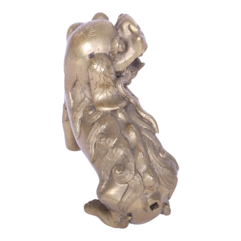 Chinese Wachtleeuw met Welp - Messing Foo Dog