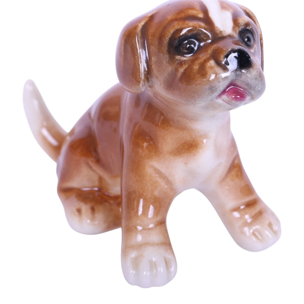 Zittende Boxer Pup Beeldje - Porselein West-Germany