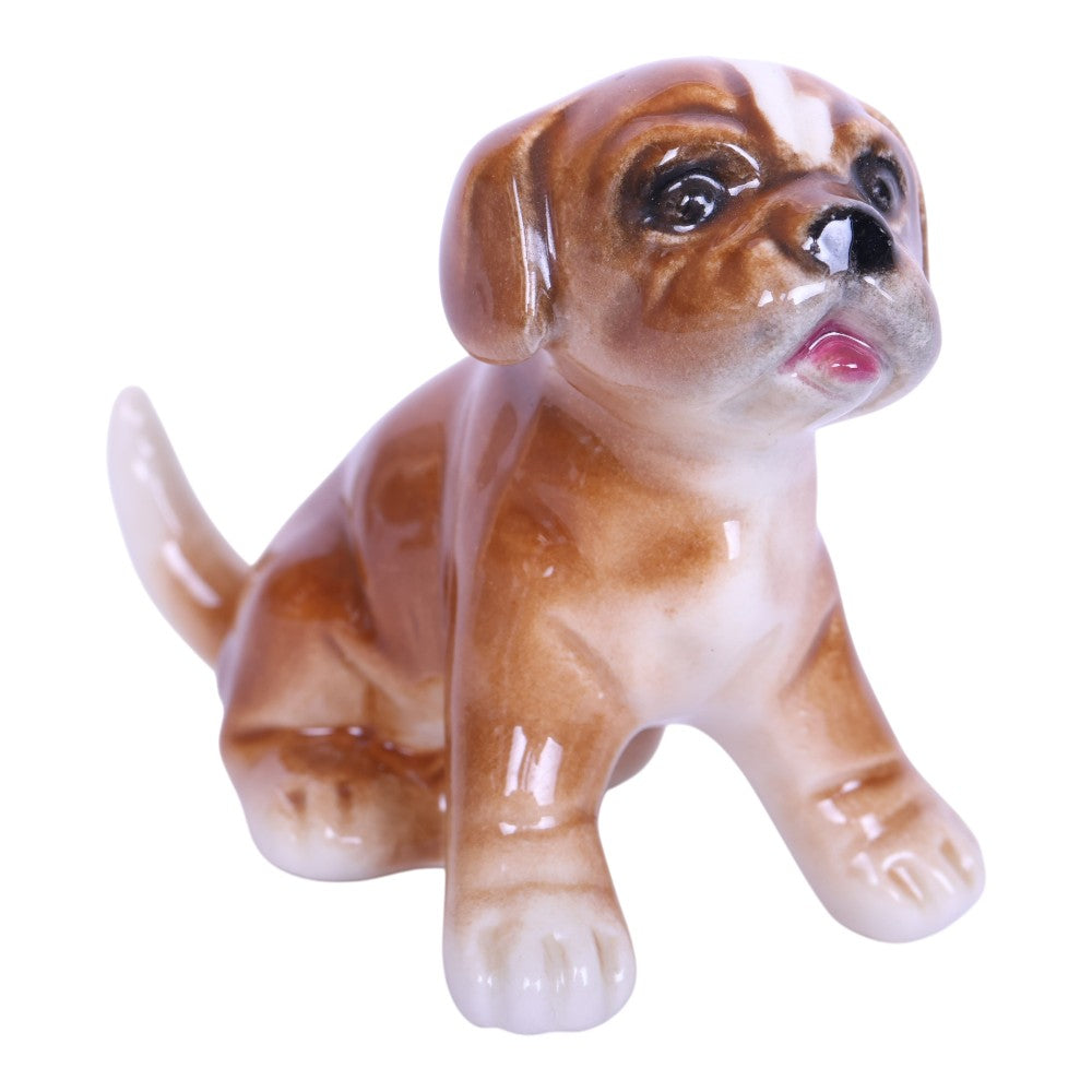 Zittende Boxer Pup Beeldje - Porselein West-Germany