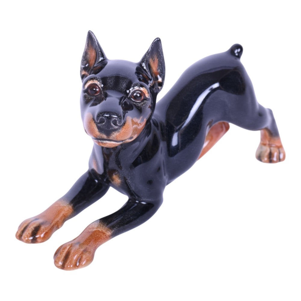 Spelende Doberman Pinscher Beeldje - Porselein West-Germany