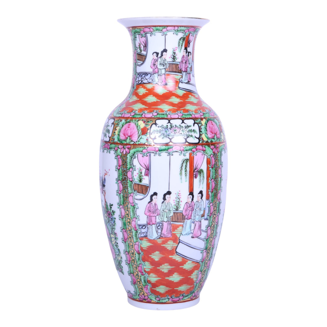 Chinese Porseleinen Vaas - Famille Rose Canton - Hofdames en Vogels
