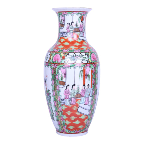 Chinese Porseleinen Vaas - Famille Rose Canton - Hofdames en Vogels