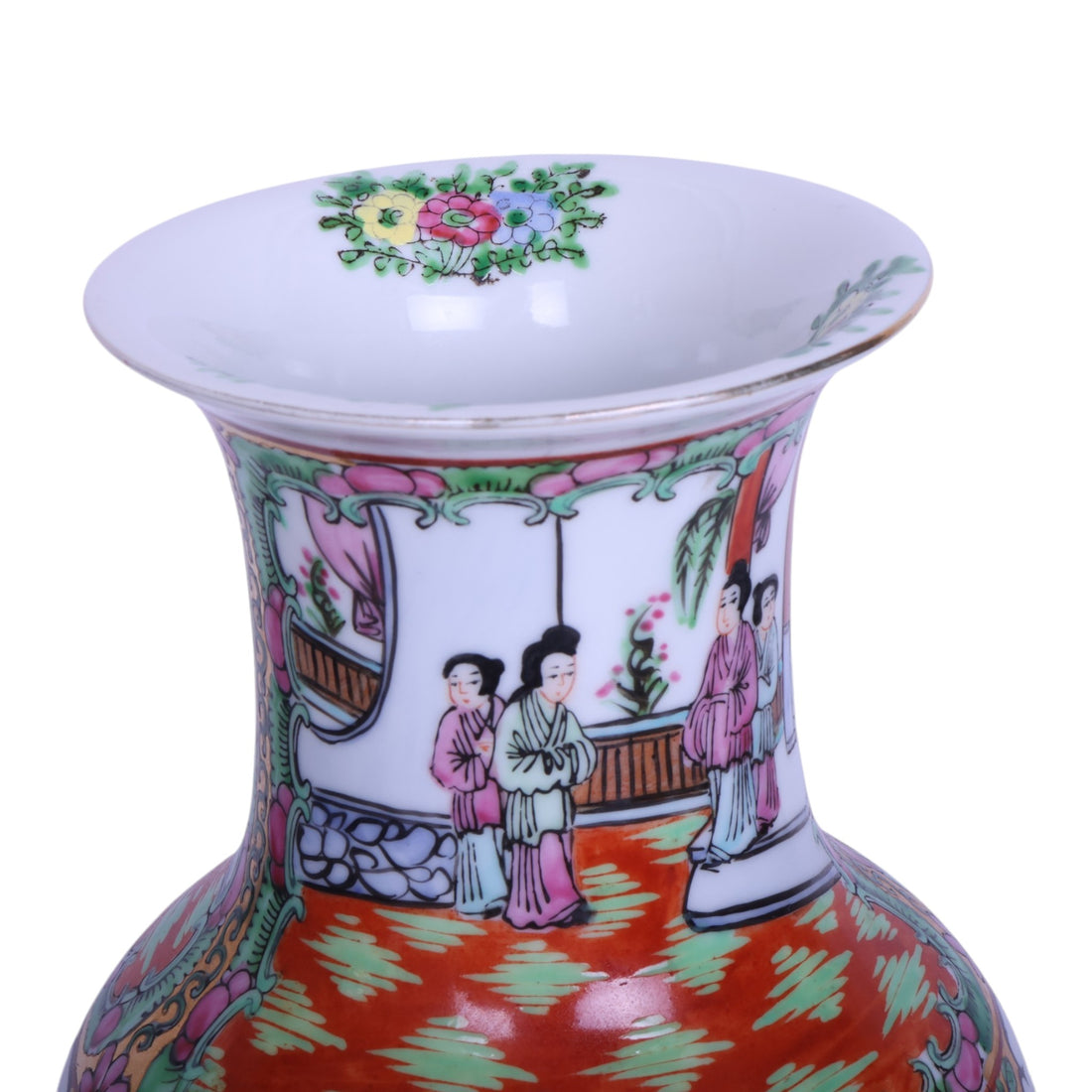 Chinese Porseleinen Vaas - Famille Rose Canton - Hofdames en Vogels