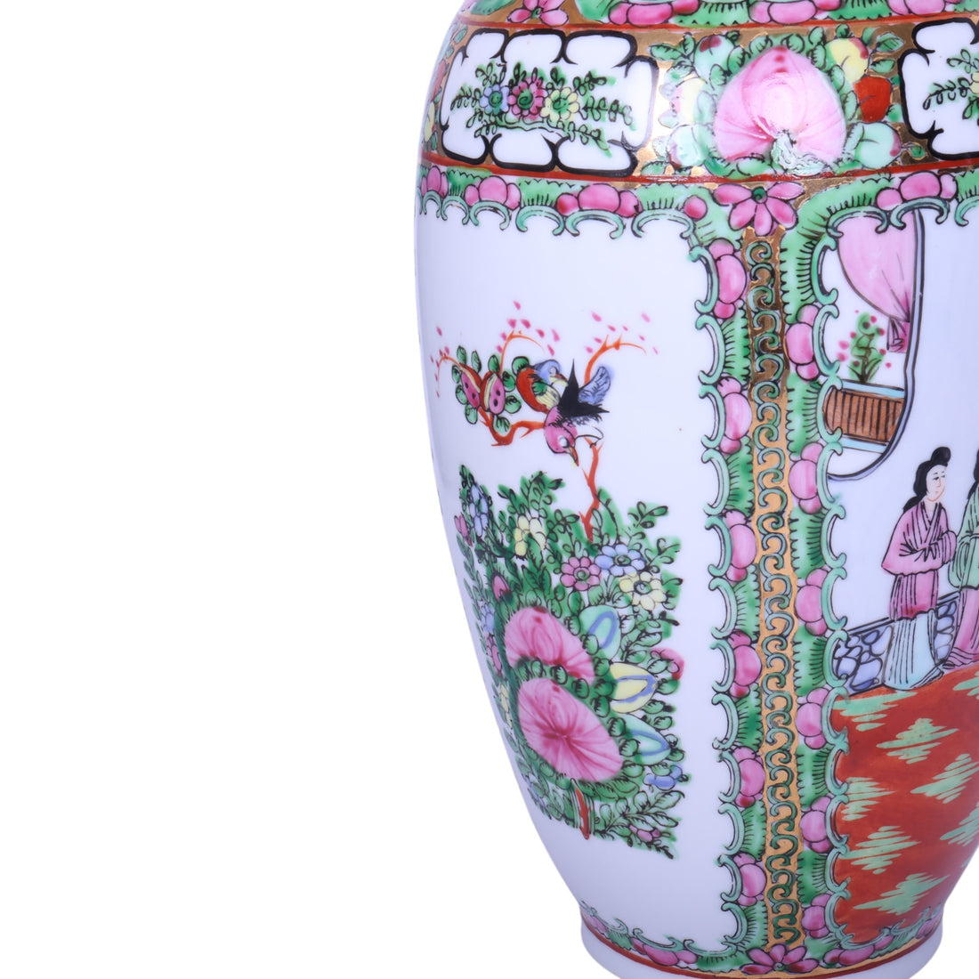Chinese Porseleinen Vaas - Famille Rose Canton - Hofdames en Vogels