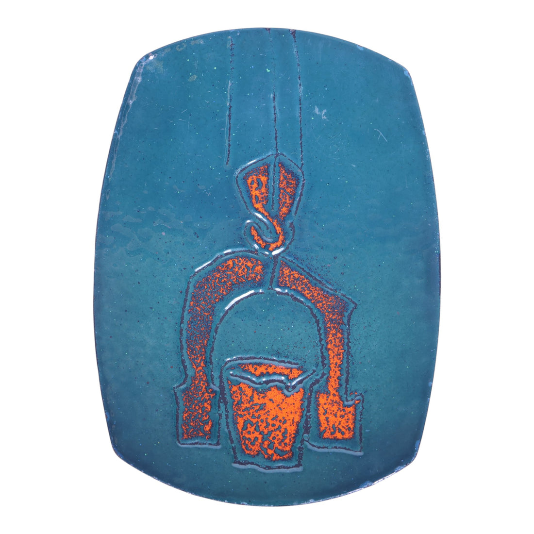 Emaille op Koper Sierschaal - Abstracte Figuur in Turquoise & Oranje