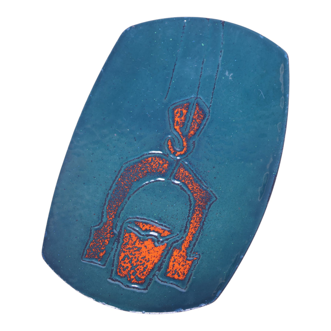 Emaille op Koper Sierschaal - Abstracte Figuur in Turquoise & Oranje