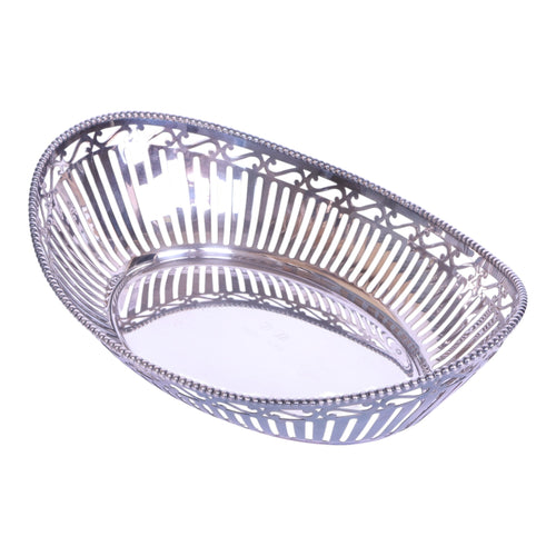 Verzilverde Broodmand - Ovaal Ajour met Parelrand - 27x19cm