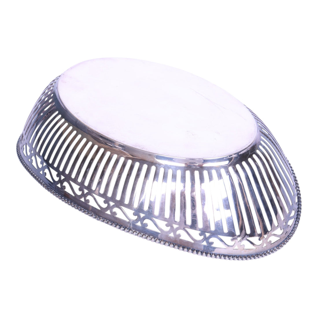 Verzilverde Broodmand - Ovaal Ajour met Parelrand - 27x19cm