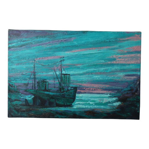 Vissersboot bij Schemering - Olieverf Schilderij (1970)