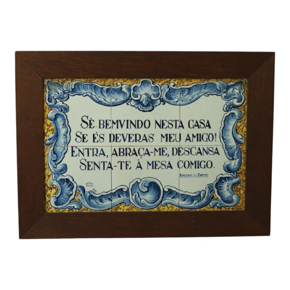 Portugees Azulejo Tegeltableau - Welkomstgedicht Eugénio de Castro