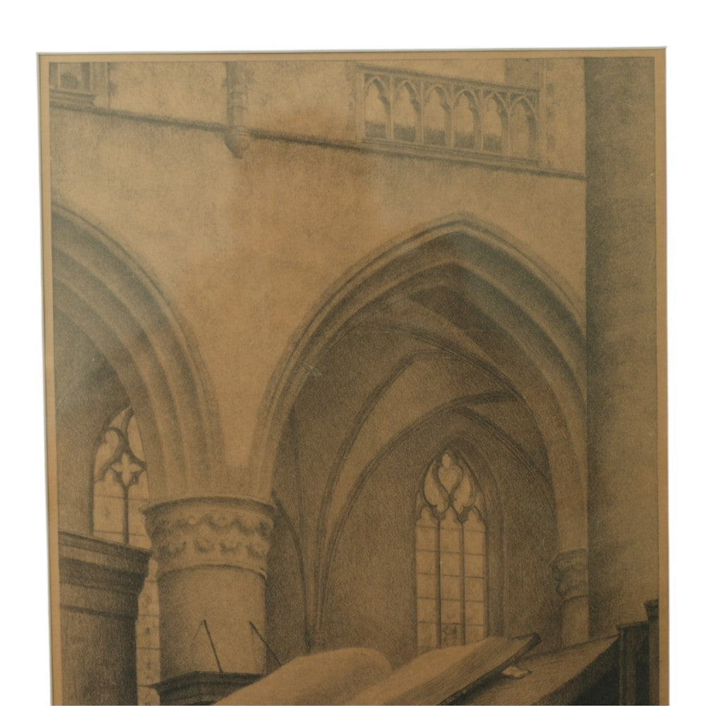 Tekening Kerkinterieur 'Het cardinale punt' - Jan Visser