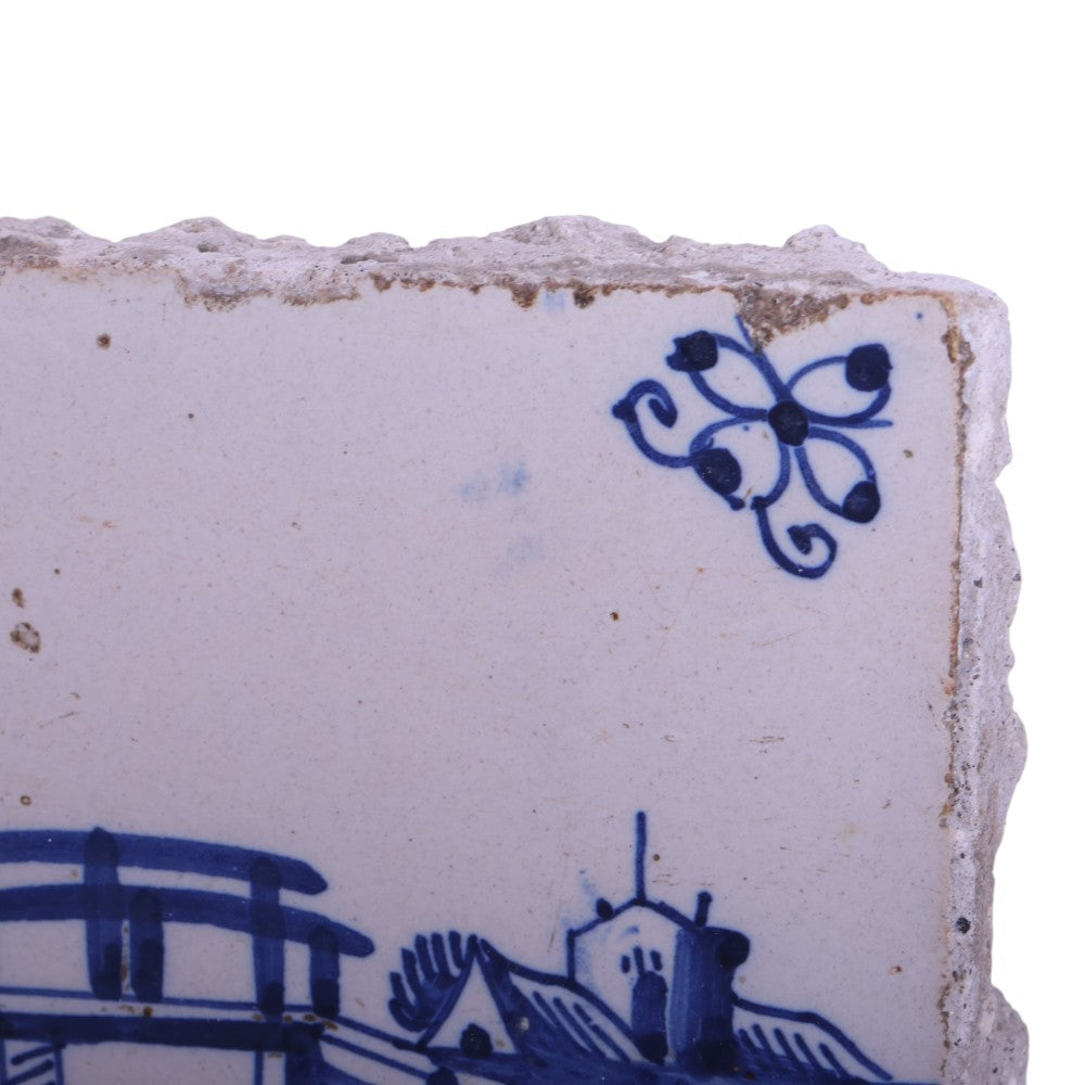 Delfts Blauwe Tegel met Brug en Zeilschepen