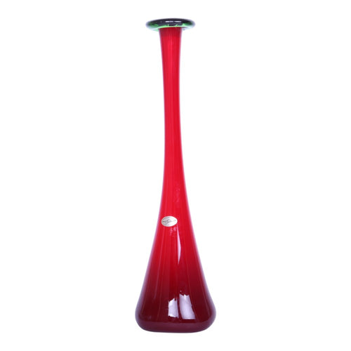 Solifleurvaas Rood met Groene Rand - Handgeblazen Overvangglas - 39 cm