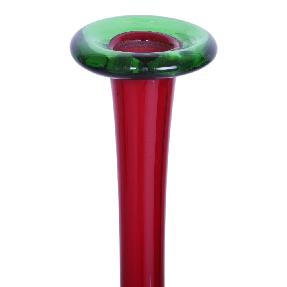 Solifleurvaas Rood met Groene Rand - Handgeblazen Overvangglas - 39 cm