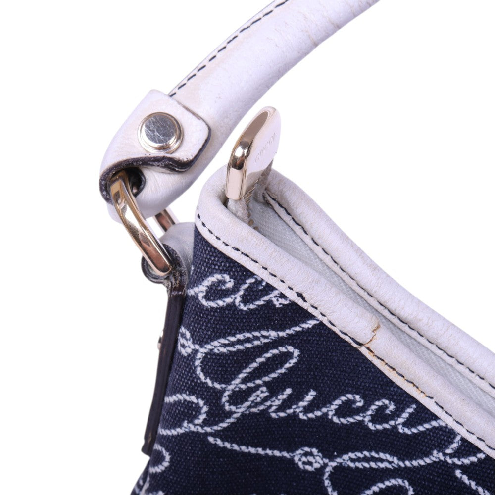 Abbey D-Ring Hobo Script Canvas Blauw