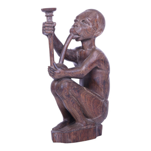 Handgesneden Makonde Beeld - Pijprokende Man (Tanzania)