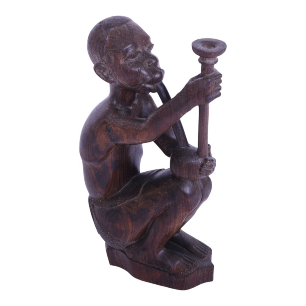Handgesneden Makonde Beeld - Pijprokende Man (Tanzania)