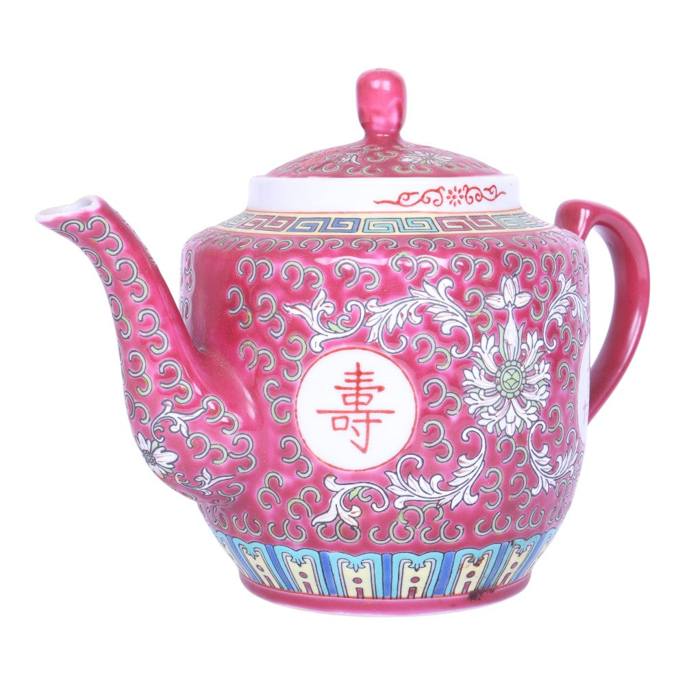 Famille Rose Theepot - Wan Shou Wu Jiang (Roze Longevity)