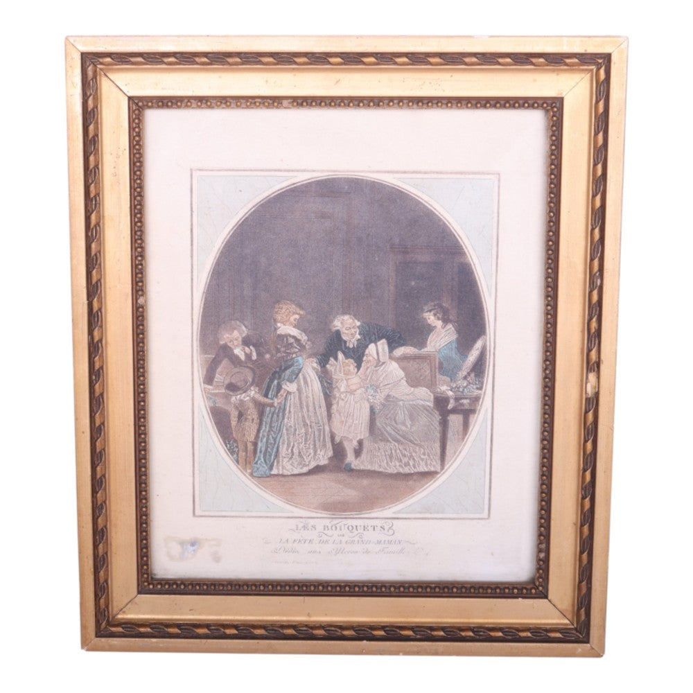 Les Bouquets ou la Fête de la Grand-Maman - Ingelijste Gravure naar Debucourt