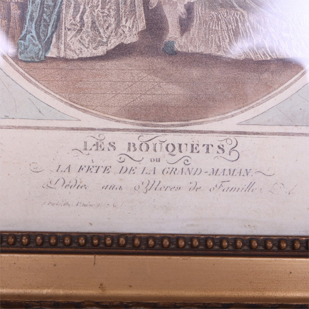 Les Bouquets ou la Fête de la Grand-Maman - Ingelijste Gravure naar Debucourt