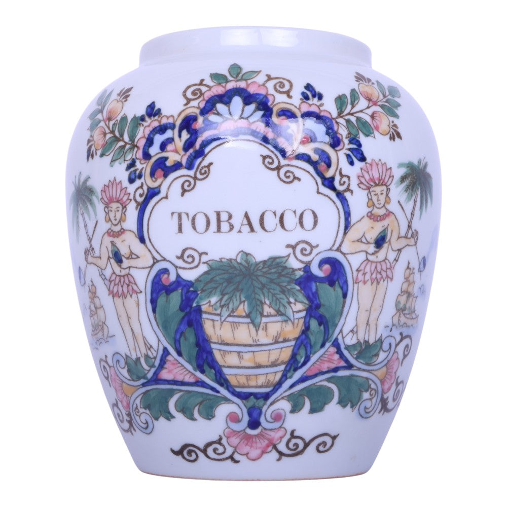 Delfts Polychrome Tabakspot - TOBACCO - Indianen & Zeilschepen