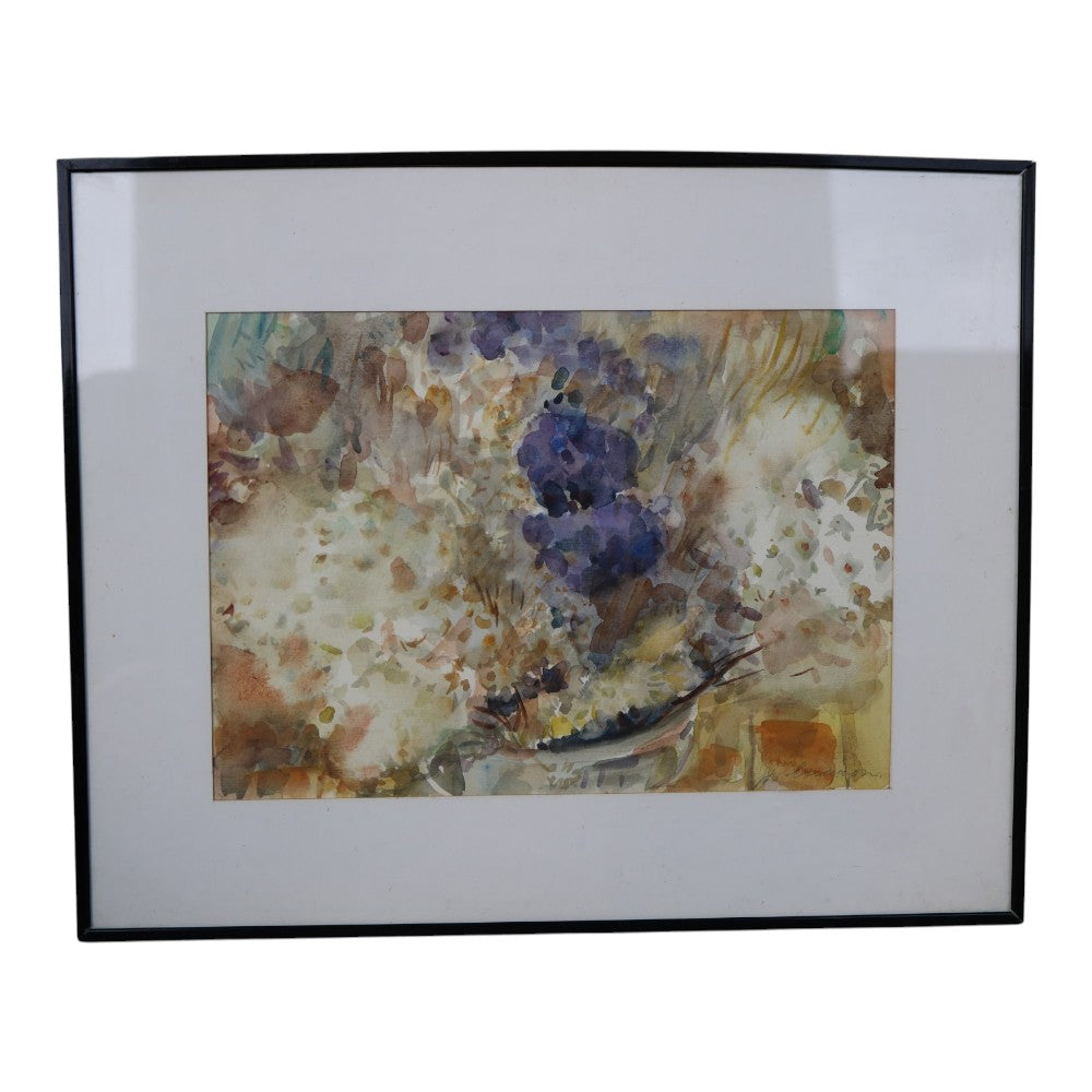 Bloemstilleven met Paarse en Witte Bloemen - Aquarel