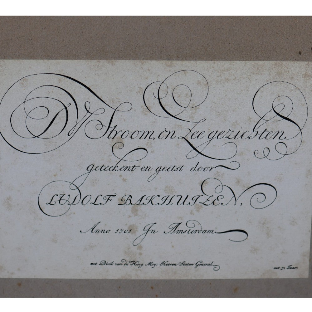 Handgekleurde Ets Zeegezicht op het IJ - Ludolf Bakhuizen 1701