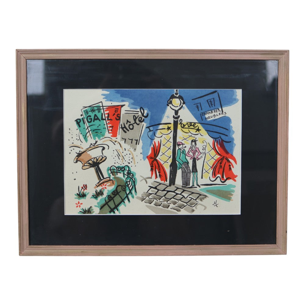 Pigalle - Parijse Straatscene - Kleurenlitho (Ingelijst)