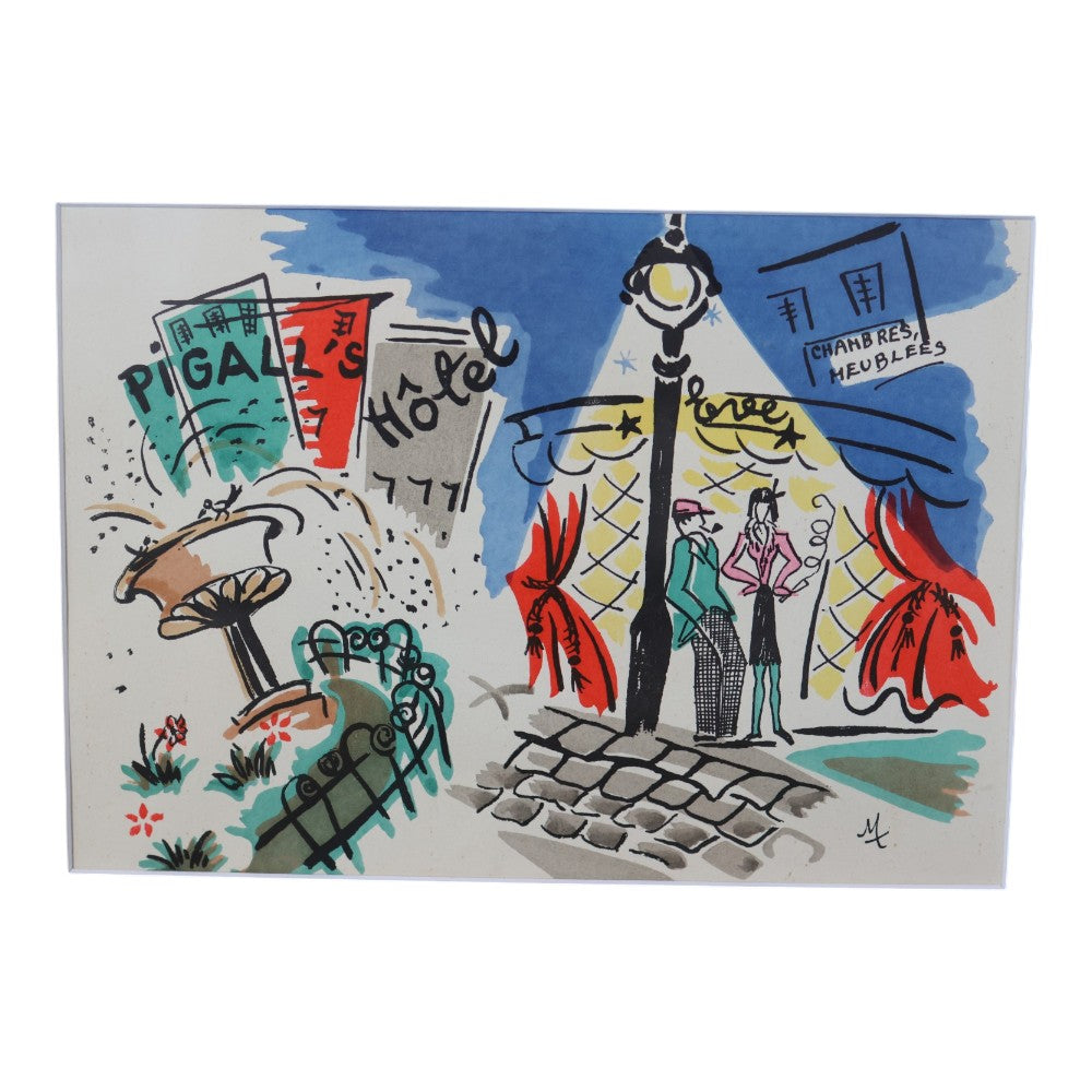Pigalle - Parijse Straatscene - Kleurenlitho (Ingelijst)