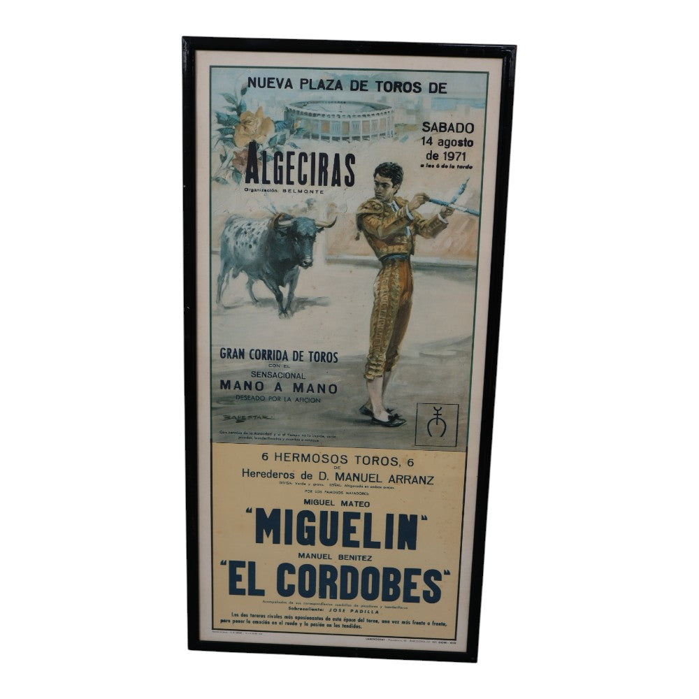 Stierenvechtposter Algeciras 1971 - El Cordobes & Miguelin (Ingelijst)