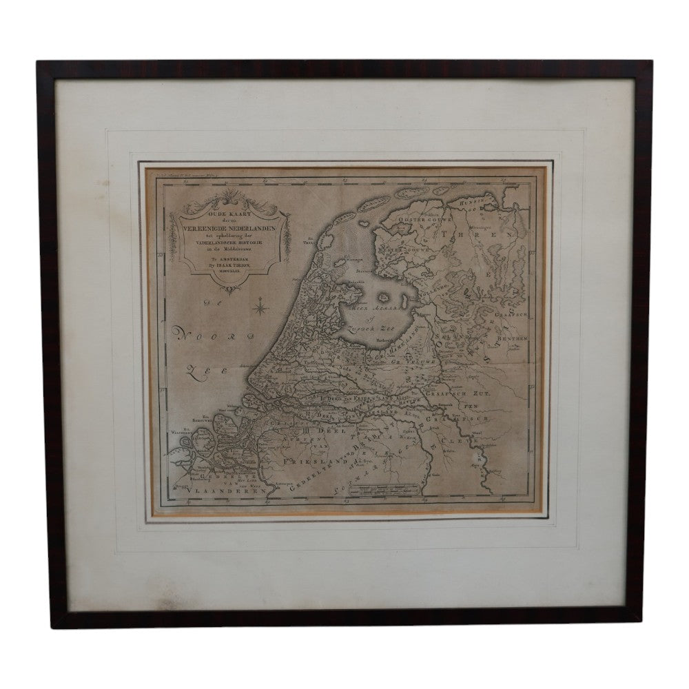 Oude Kaart der nu Vereenigde Nederlanden - Isaak Tirion 1749 (Ingelijst)