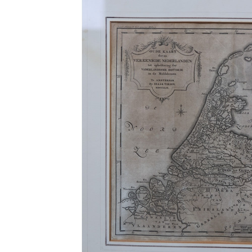 Oude Kaart der nu Vereenigde Nederlanden - Isaak Tirion 1749 (Ingelijst)