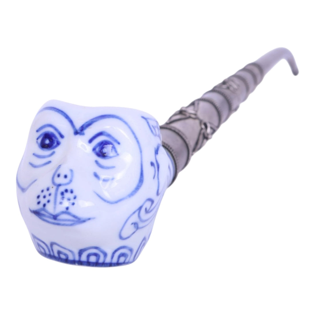 Aziatische Blauw-Wit Porseleinen Pijpen - Katten- en Apenkop - Set van 4