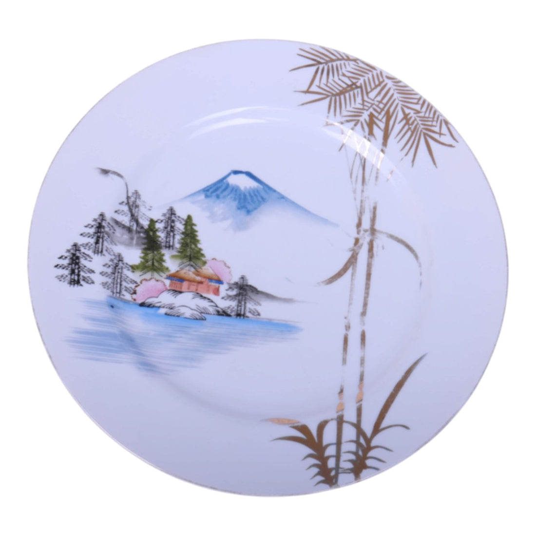 Japanse Kutani Dinerborden - Berg Fuji met Gouden Bamboe - Set van 3 (26 cm)