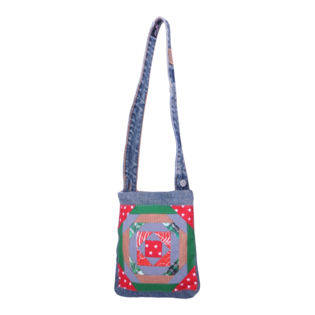 Upcycled Denim Schoudertas met Patchwork - Blauw Multicolor