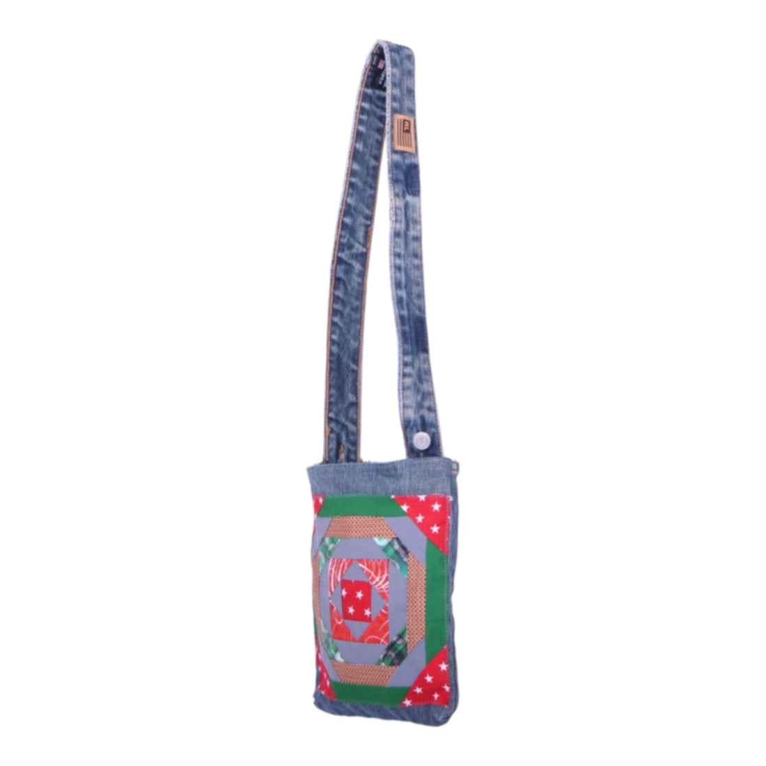 Upcycled Denim Schoudertas met Patchwork - Blauw Multicolor