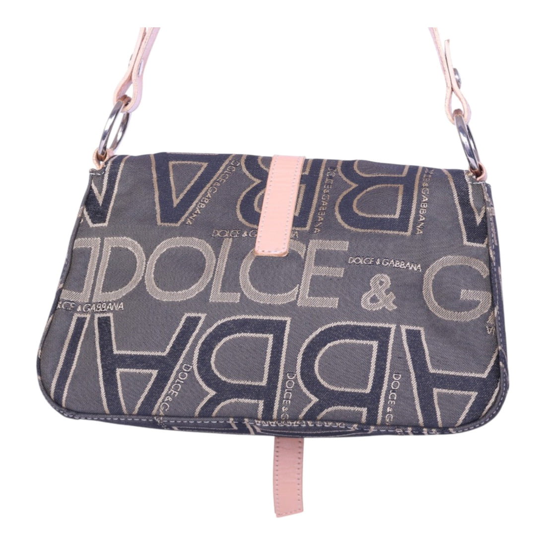 Logo Jacquard Schoudertas Grijs met Roze Leer en O-Ring
