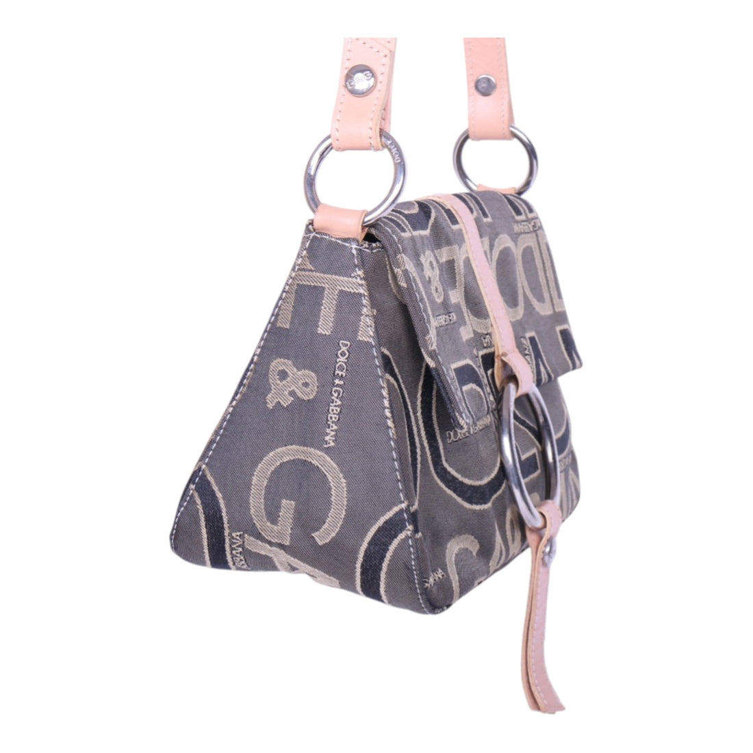 Logo Jacquard Schoudertas Grijs met Roze Leer en O-Ring