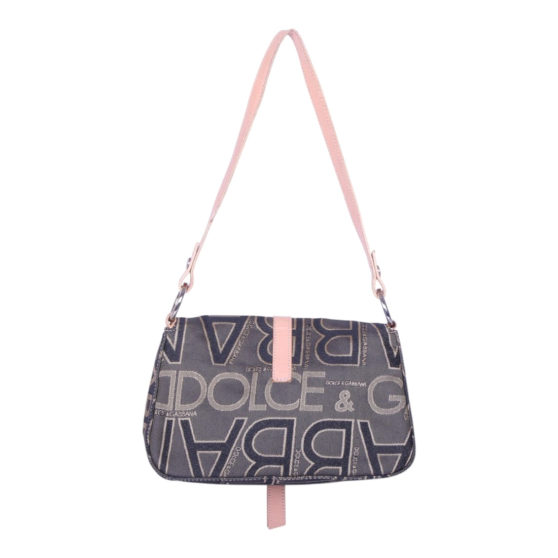 Logo Jacquard Schoudertas Grijs met Roze Leer en O-Ring