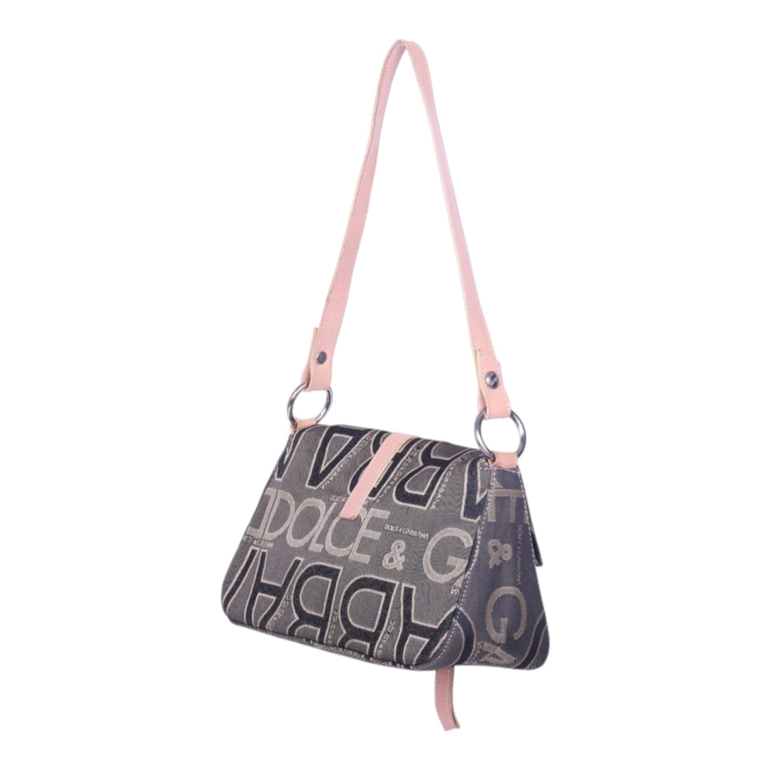 Logo Jacquard Schoudertas Grijs met Roze Leer en O-Ring
