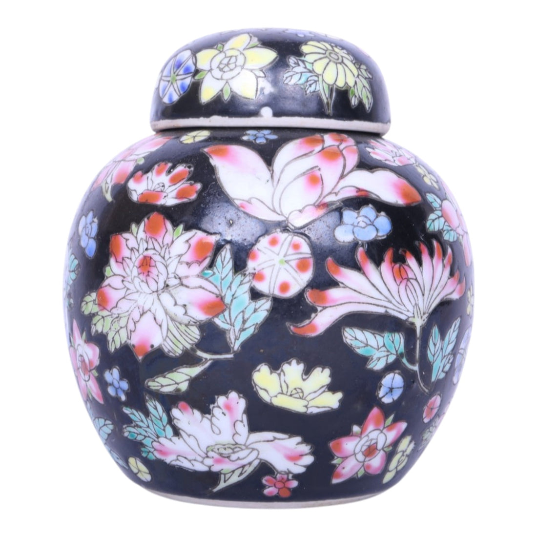 Chinese Famille Noire Gemberpot met Bloemen - 10 cm