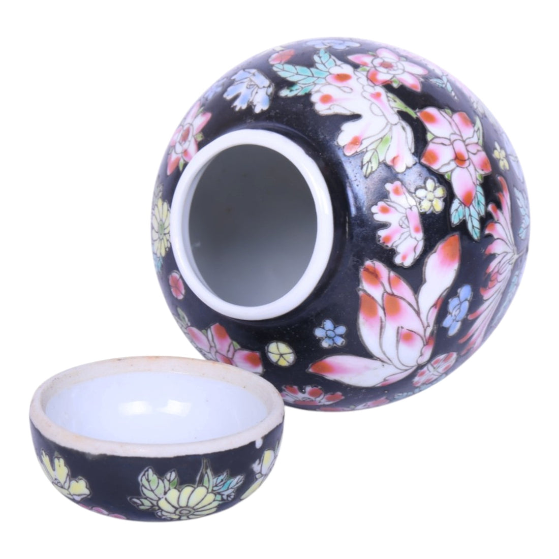 Chinese Famille Noire Gemberpot met Bloemen - 10 cm