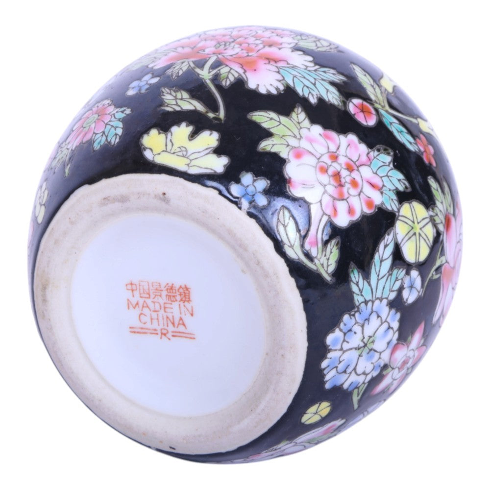 Chinese Famille Noire Gemberpot met Bloemen - 10 cm
