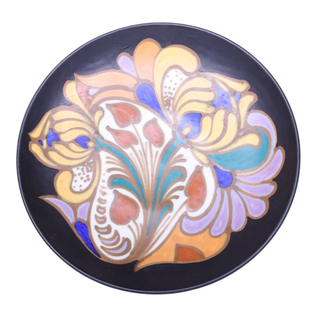 Art Deco Wandbord 634 - Polychroom Bloemdecor op Matzwart - Huizen (1928-1934)
