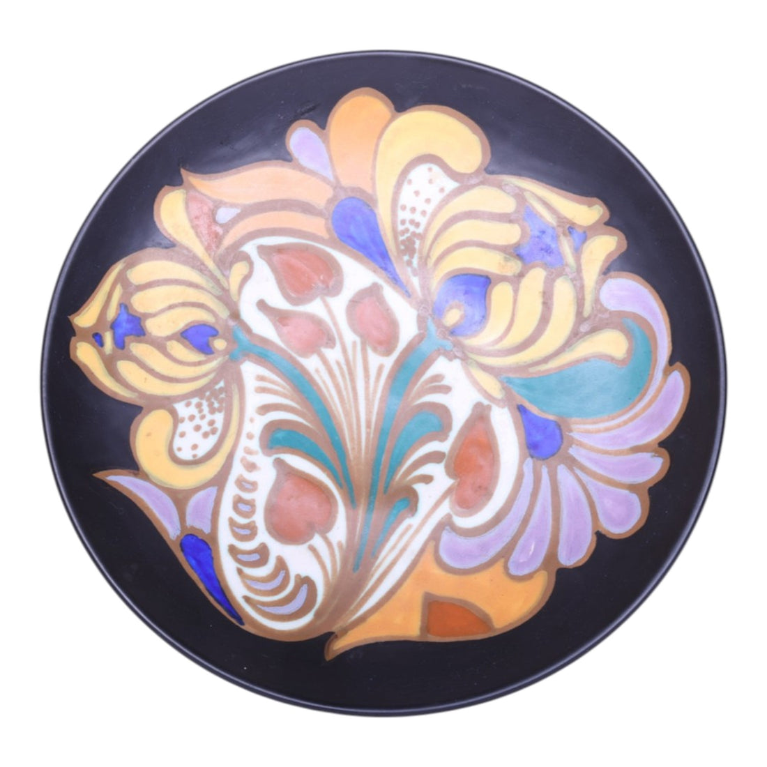 Art Deco Wandbord 634 - Polychroom Bloemdecor op Matzwart - Huizen (1928-1934)