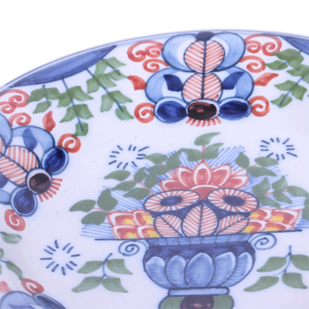 Handbeschilderd Wandbord Bloemenmand 345 - Polychroom - 23 cm (ca. 1940-1960)