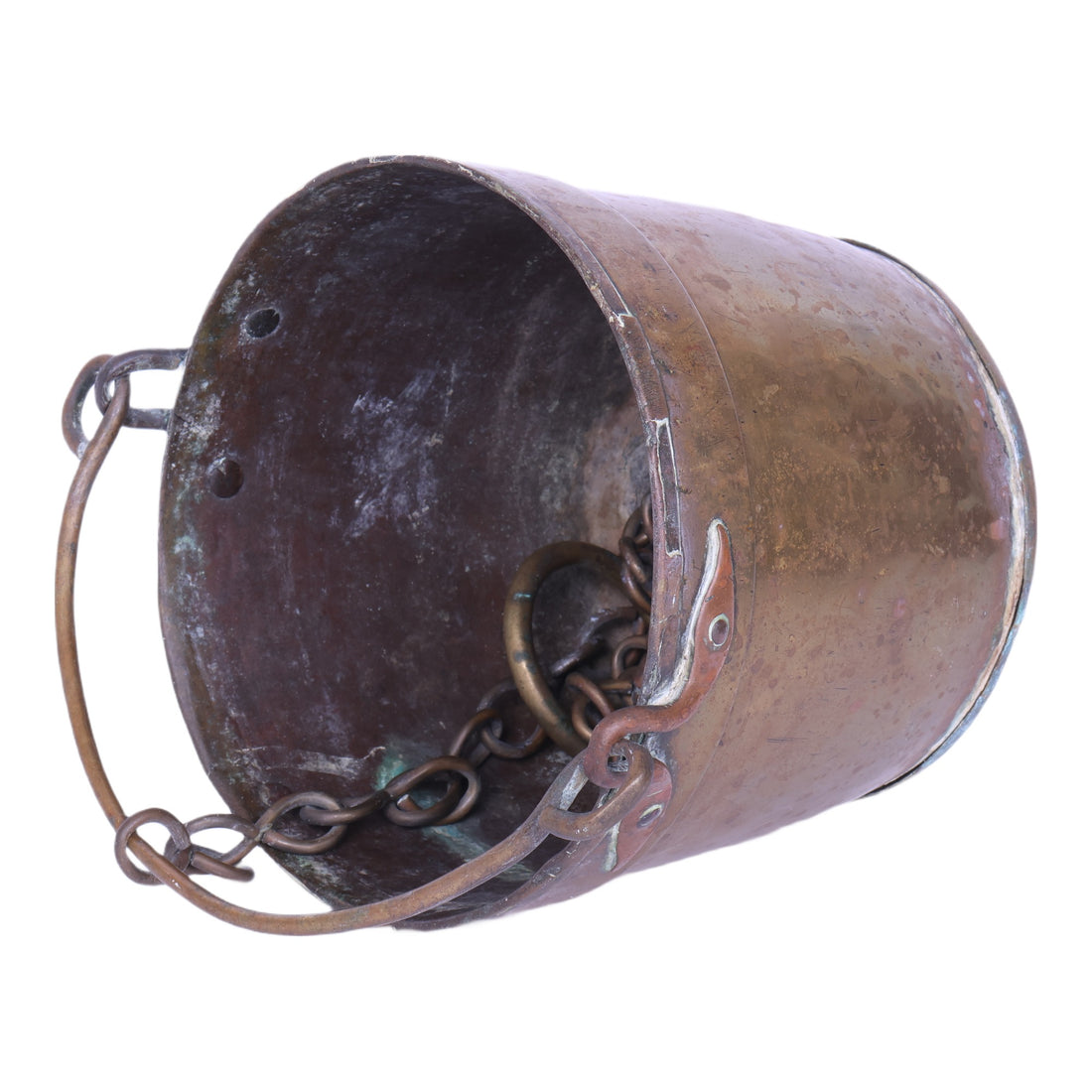 Antieke Messing Emmer met Hengsel, Ketting en Ring - 19 cm