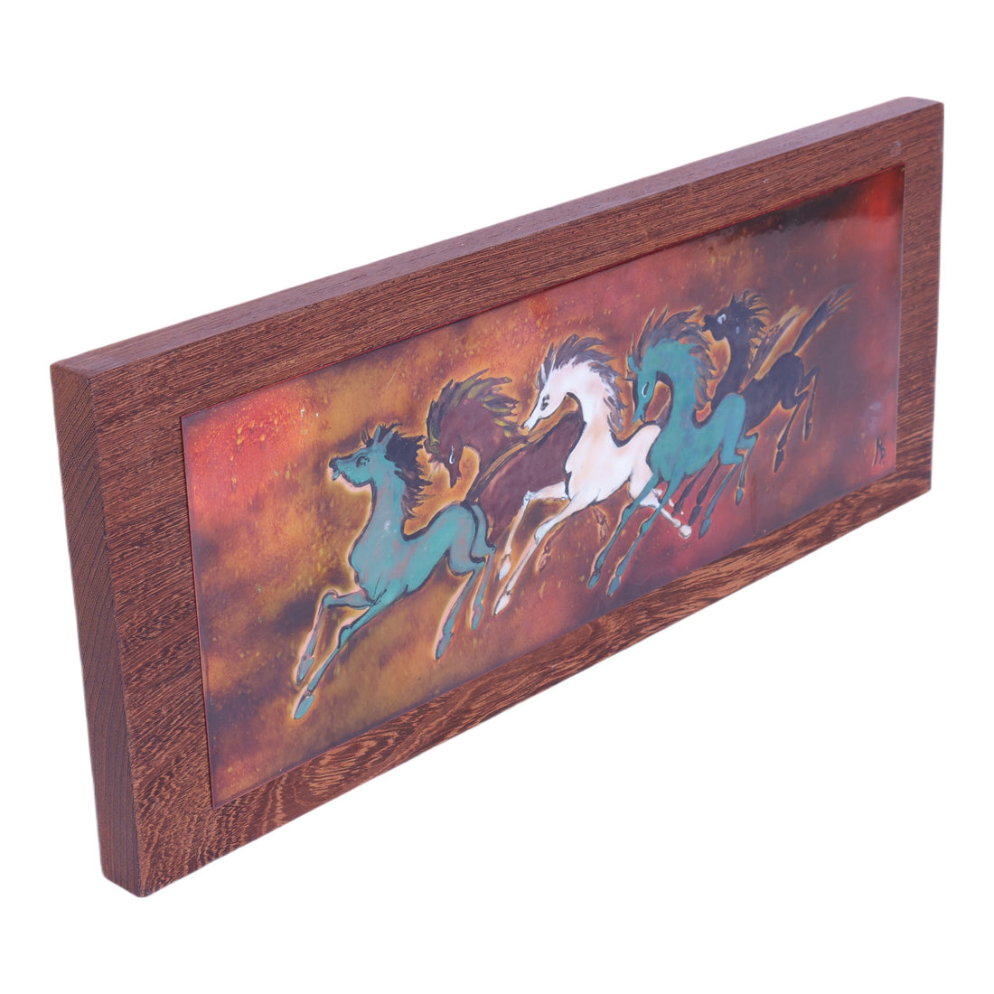 Emaille Wandpaneel met Vijf Galopperende Paarden - 50x19 cm