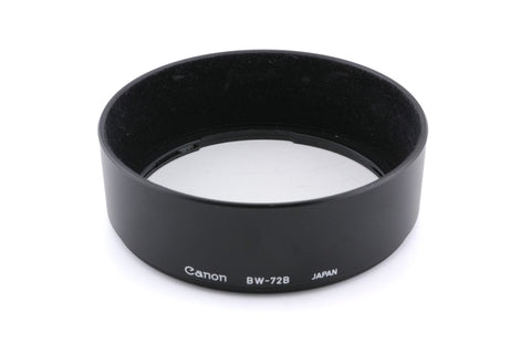 Canon BW-72B zonnekap voor FD 35-105mm f/3.5, zwart, met opschrift Canon BW-72B Japan en vilt binnenin, tweedehands